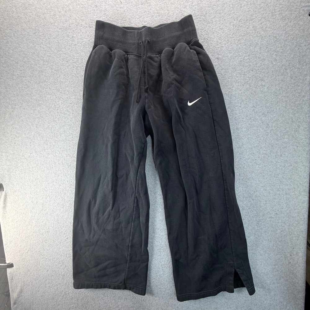 Nike Womens Black Wide Leg Cropped Sweatpants M Embroidered Swoosh